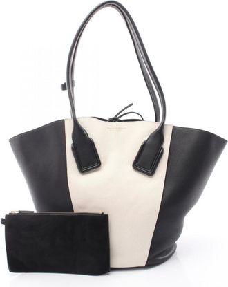 Bottega Veneta Black Ivory Canvas Leather Handbag Tote Bag (Pre-Owned)