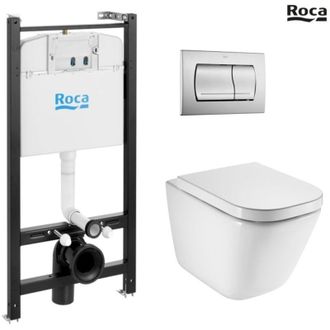 Roca Roca - Bastidor Active Pack Cisterna Empotrada Y Pulsador Cromo Mate Con Inodoro Suspendido The Gap Rimless