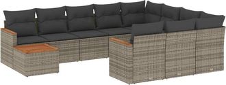 vidaXL Set De Sof&aacute;s De Jard&iacute;n 11 Pzas Y Cojines Rat&aacute;n Sint&eacute;tico Gris Vidaxl