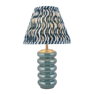 Netlighting Squash Ocean Spray Glaze Table Lamp Blue Fabric Ripple Shade 25cm B22