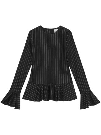 Ganni pinstriped peplum blouse - women - Polyester - 34 - Black