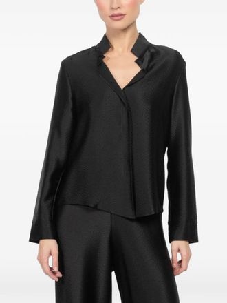 Peter Cohen open collar long-sleeved top - Zwart