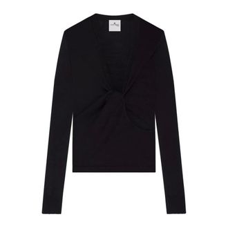 Courr&egrave;ges Top de Manga Larga con Abertura y Nudo Delantero - Tops - Mujer - Negro - M