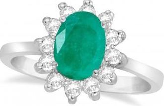 Allurez Lady Diana Oval Emerald & Diamond Ring 14k White Gold (1.50 ctw)