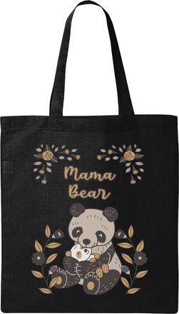 Generic Mama Bear Cute Panda Graphic Natural Ecological Cotton Tote Bag Black