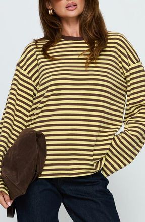 Princess Polly Settle Down Stripe Oversize T-Shirt in Brown at Nordstrom, Size 0