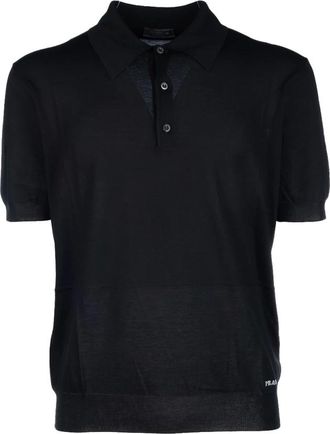 Prada Polo Shirts, male, Black, Size: L Silk Polo Shirt
