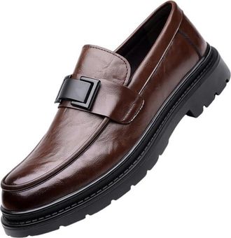 Generic Mens British Style Leather Loafers Soft Thick Sole Premium Casual and Dress Shoes Comfortable Design for Office and Outdoor Wear(Brown,6.5)