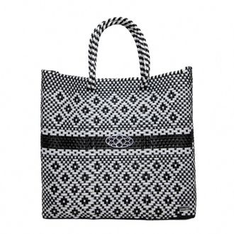 Lola's Bag Womens Medium Handmade Aztec Striped Regular Strap Tote Bag In Black/white