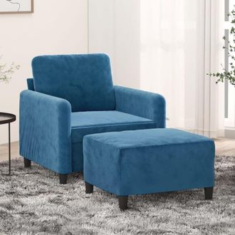 vidaXL Poltrona con Poggiapiedi Blu 60 cm in Velluto - Vidaxl