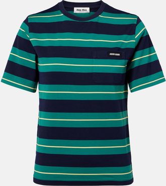 Miu Miu T-shirt in jersey di cotone a righe con logo