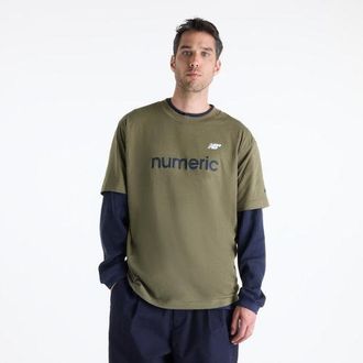 New Balance Uomo Numeric Linear Logo T-Shirt in Marrone, Jersey di Cotone, Taglia XL