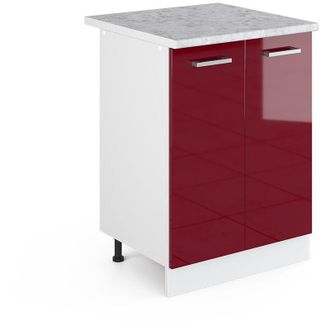 Vicco Mueble Bajo Universal R-line, Rojo Burdeos Alto Brillo, 60 Cm Con Puertas, Con Encimera Vicco