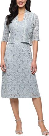S.L. Fashions Sequin Stretch Lace Cocktail Dress with Jacket in Sage at Nordstrom, Size 14