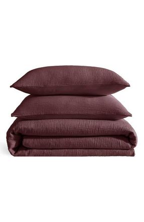 Calvin Klein Washed Texture Duvet Cover & Shams Set in Light /Medium Red at Nordstrom, Size Queen