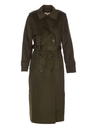 Michael Kors Brown Long Coat In Wool With Belt