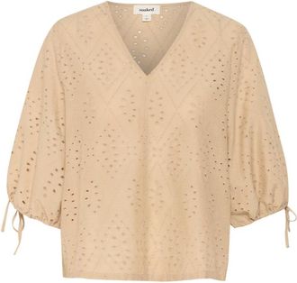Soaked In Luxury Overhemden, Dames, Beige, L, Vrouwelijke Broderie Anglaise Blouse Travertine