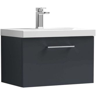 Nuie Nuie - Arno Wall Hung 1-Drawer Vanity Unit with Basin-1 600mm Wide - Satin Anthracite