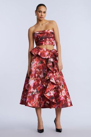 BCBGeneration Printed Cascade Midi Skirt in Washed Rose Chili Pepper Print at Nordstrom, Size 16