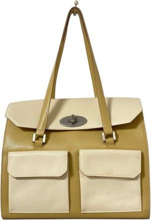 Bottega Veneta Beige White Leather Tote Bag (Pre-Owned)