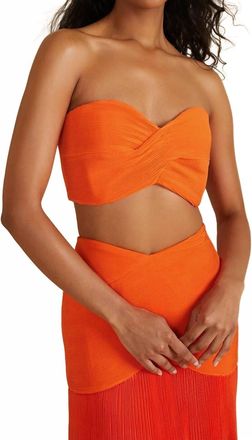 AMUR Darcey Strapless Crop Top In Orange Asahi