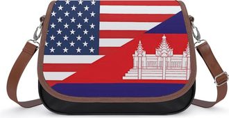 Generic U.S. And Cambodia Flag Crossbody Bag Womens Handbag PU Message Bags Shoulder Purse with Adjustable Strap