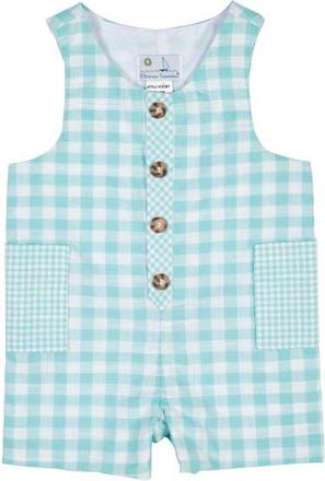 Florence Eiseman Gingham Linen-Look Shortall in Jade/white at Nordstrom, Size 24M