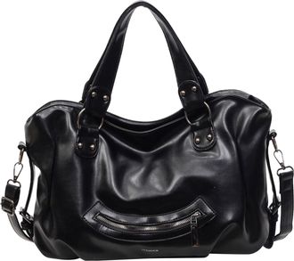 Generic ETOYA Retro Motorcycle Underarm Purse Large Underarm Handbag Solid Color Top Handle Satchel Purse for Women Daily Use Special, Black, Punk