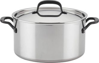 KitchenAid 5-Ply Clad Stainless Steel Stockpot with Lid, 8-Quart, Polished Stainless Steel