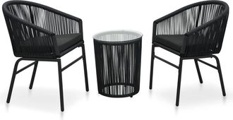 vidaXL Set Mesa Y Sillas De Jard&iacute;n 3 Pzas Y Cojines Rat&aacute;n Pe Negro Vidaxl