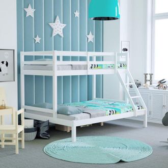 Home Discount Home Discount - Sydney Triple Sleeper Solid Pine Wood Bunk Bed, Single & Double Bed, White