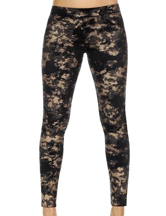 Bas Bleu Polly Womens Long Leggings Patterned Shiny Regular Waist - Made in EU, Black-Beige,XL