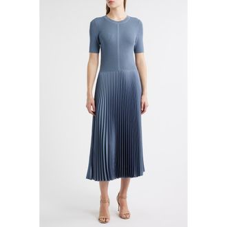 BOSS Fadridi Rib & Pleated Midi A-Line Dress in Open Bu at Nordstrom Rack, Size X-Large