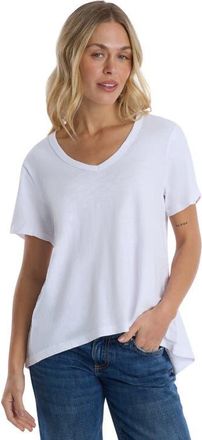 Wilt Deep V-Neck Ruched Sleeve Tee in White at Nordstrom, Size X-Small