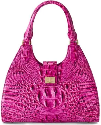 Brahmin Adrian Croc Embossed Leather Shoulder Bag in Electric Fuschia at Nordstrom