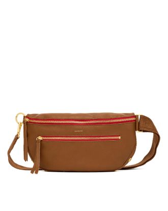 Hammitt Hammitt Charles Crossbody Mahogany Pebble Brushed Gold Red Zip Lrg