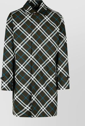 Burberry long plaid trench coat with buttoned cuffs