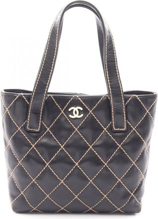 Chanel Wild Stitch Black Leather Handbag Tote Bag (Pre-Owned)
