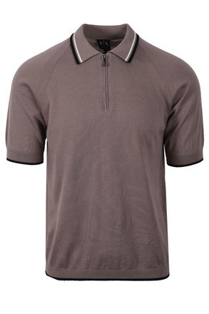 A|X Armani Exchange KNITTED POLO SHIRT DRIFTWOOD