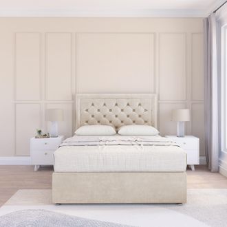 Sloomy Montana Plush Bed Set With 4 Drawers, Mattress & 26 Headboard in Cream | Size: Small Double