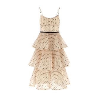 Zimmermann Kleedjes, Dames, Beige, L, Katoen, Pleated Tiered Midi Dress