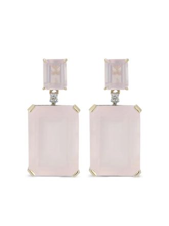 Mateo Bijoux rose quartz and diamond drop earrings - women - 14kt Yellow Gold/Pink Quartz/Diamond - One Size