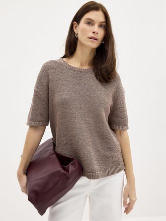 Contemporaine Womens Ribbon-knit loose sweater