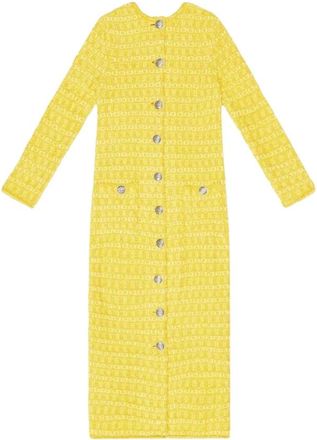 Balenciaga Gele Wol Tweed Achter Split Jurk - Dames - Kleedjes - Geel - XS - Wol - Kleedjes