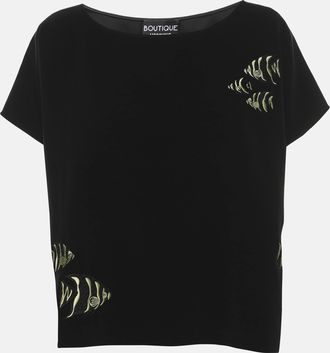 Moschino Boutique Moschino Black Satin Embroidered Top