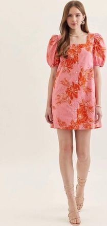 Entro Botanical Print Puff Sleeve Mini Dress In Pink