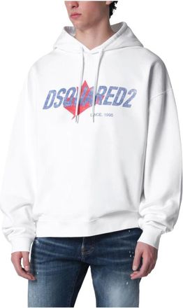 Dsquared2 Hoodies, male, White, Size: S Relax Fit Hoodie