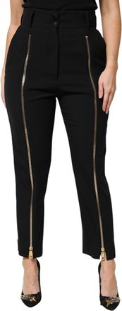 Dolce & Gabbana Womens Black Wool High Waist Zipper Tapered Pants Virgin Elastane
