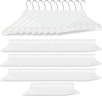Relaxdays 150 Perchas Ropa Para Pantalones Trajes Camisas, Madera, Blanco, 23,5 X 45 X 1 Cm