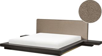 Beliani Cama Moderna 180 X 200 Cm Con Plataforma Con Led Mesitas De Noche Cabecero De Boucl&eacute; Madera De Fresno Oscuro Zen